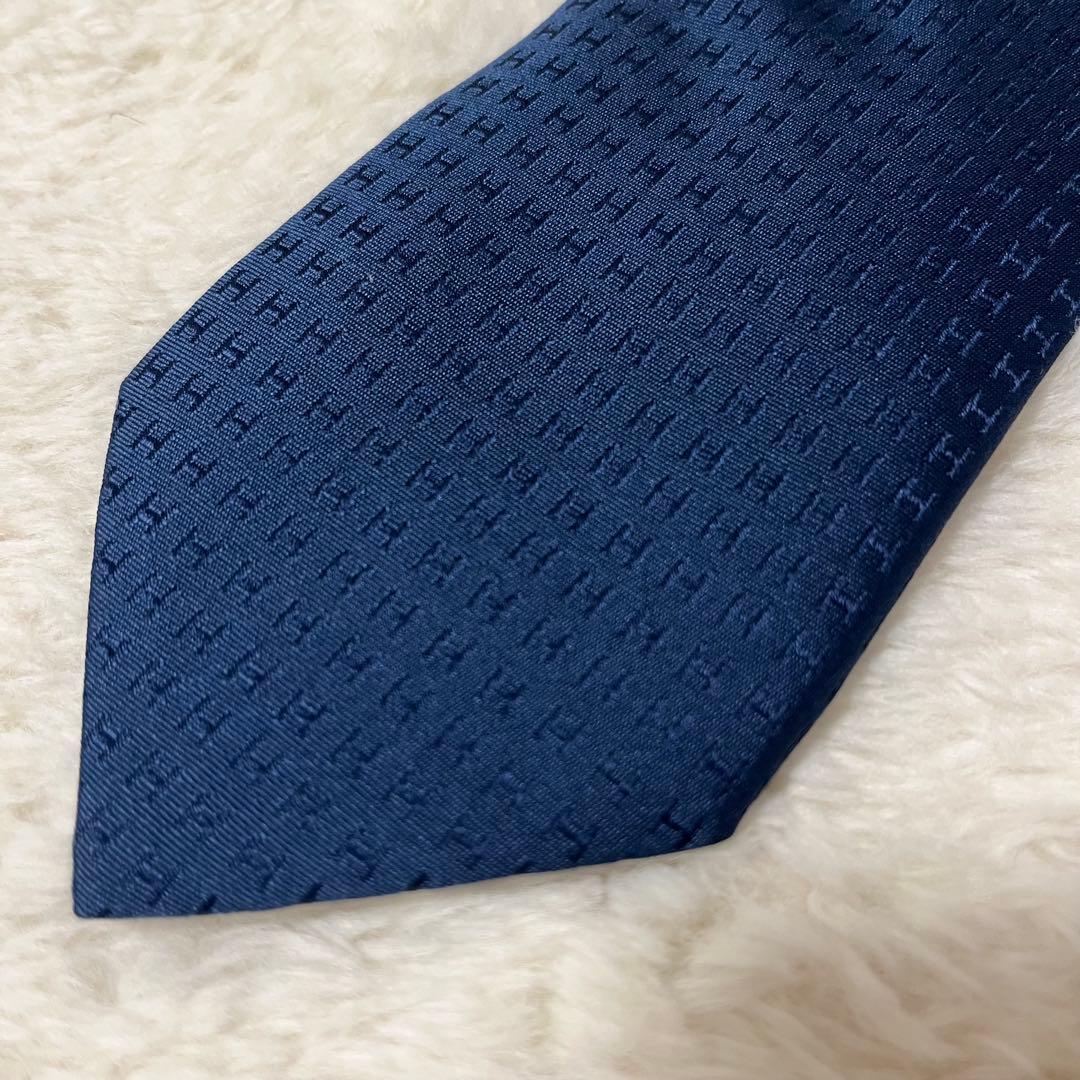 極美品！ エルメス ネクタイ H柄 ファソネ ブルー