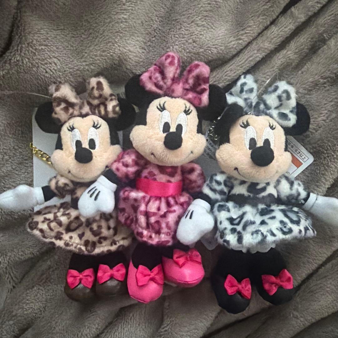 新品タグ付き　ヒョウ柄　ミニー　ぬいぐるみチャーム　３色　お顔厳選　ディズニー