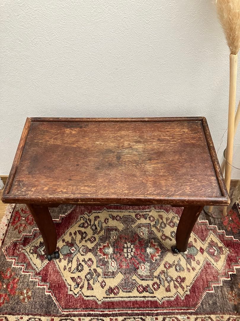 アンティークサイドテーブル 花台 ベッドサイドテーブル　小　キャスター付　古道具