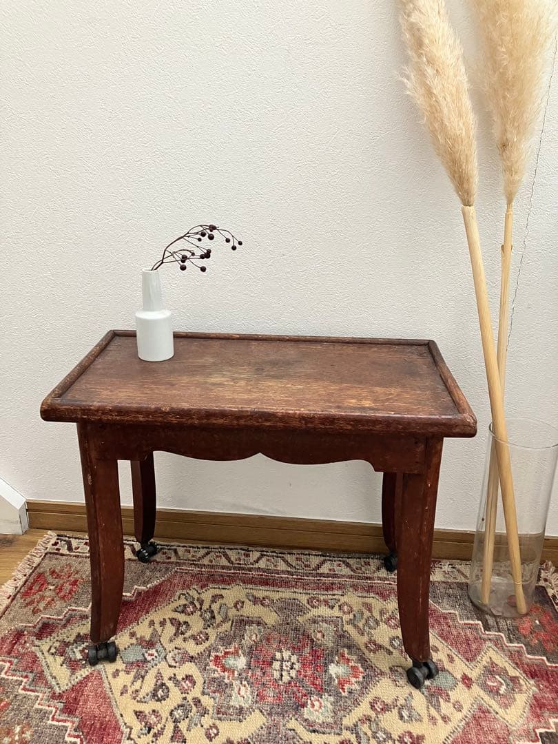 アンティークサイドテーブル 花台 ベッドサイドテーブル　小　キャスター付　古道具