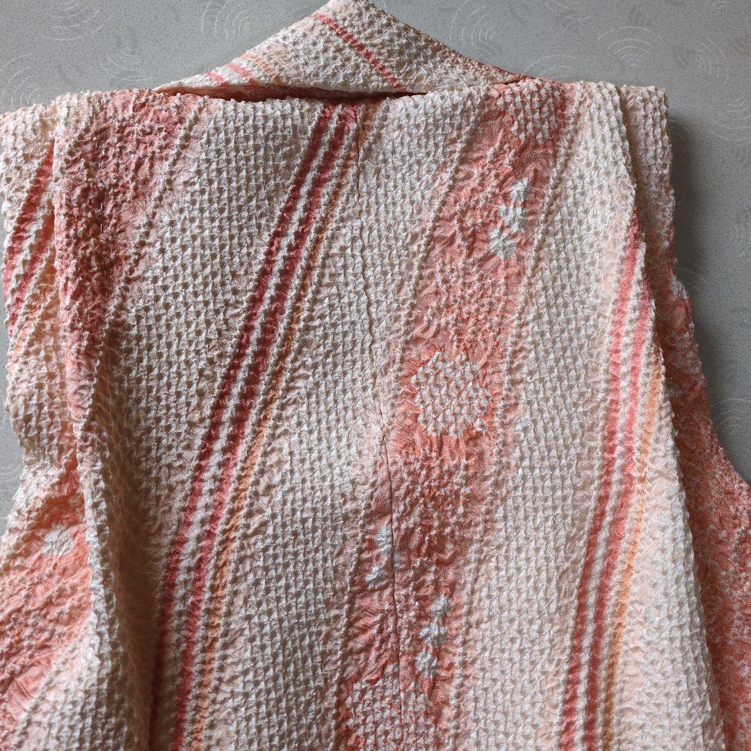 七五三３歳正絹総絞り手縫いの被布サーモンオレンジ（中綿無し）