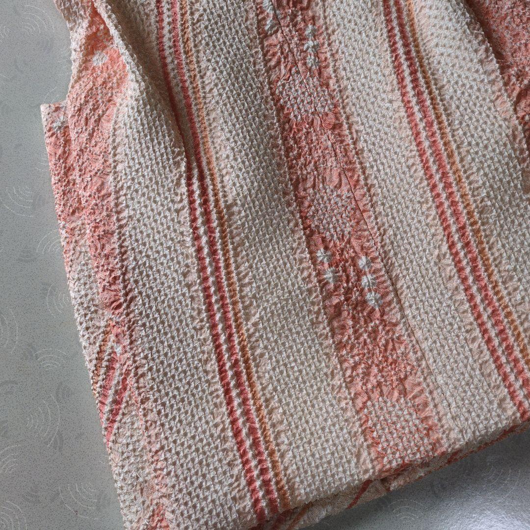 七五三３歳正絹総絞り手縫いの被布サーモンオレンジ（中綿無し）