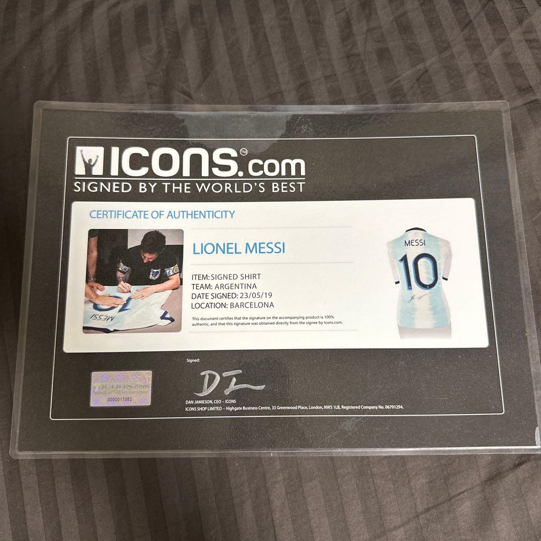 リオネル・メッシ　直筆サイン　ユニフォーム　アルゼンチン　ICONS 証明書付き