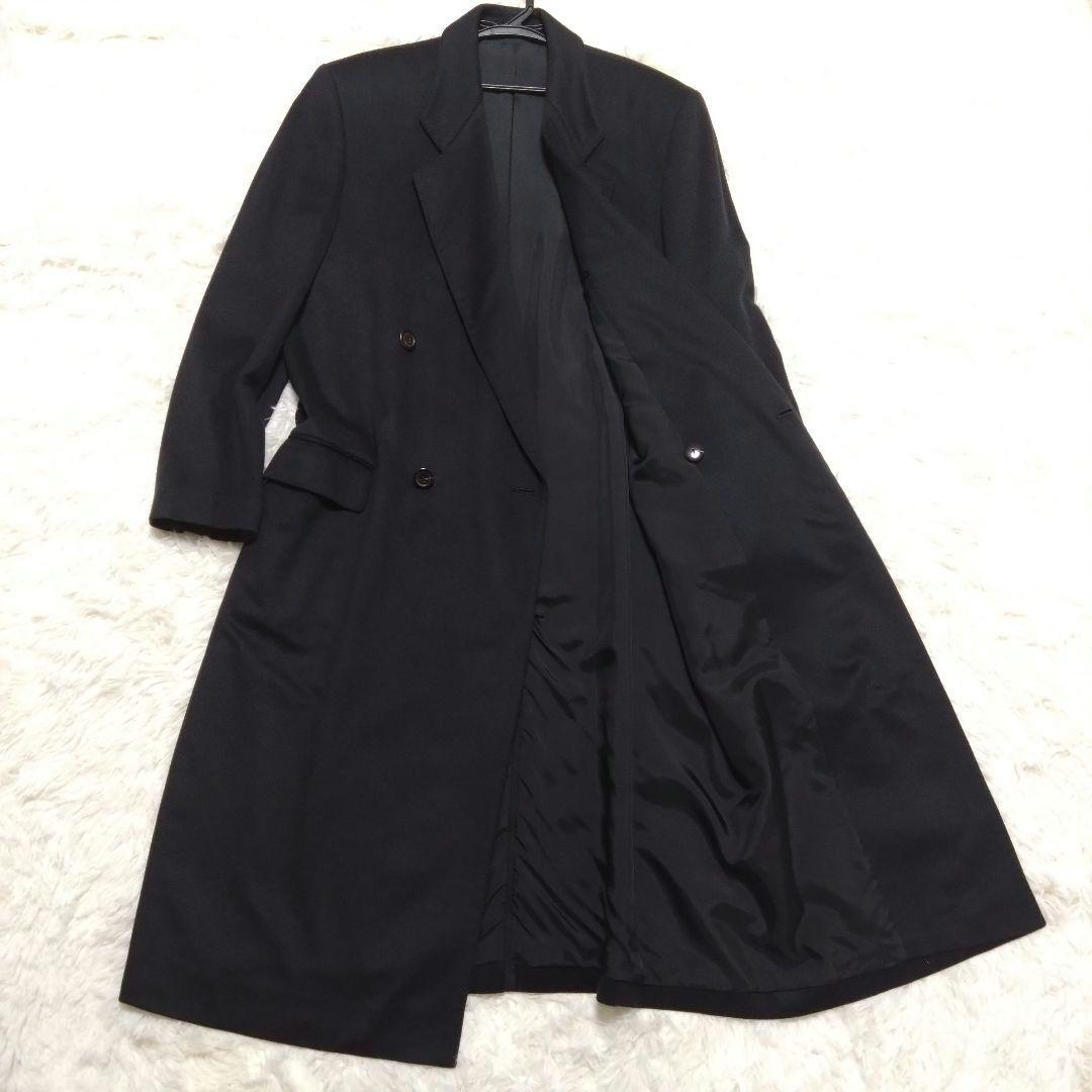 美品 カシミア100% ロロピアーナ生地 ダブルチェスターコート マキシ 黒 M