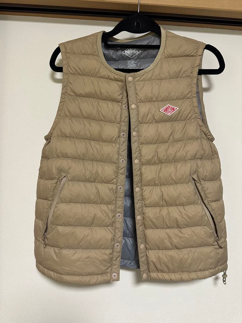 DANTON ベージュ キルティングダウンベスト 34