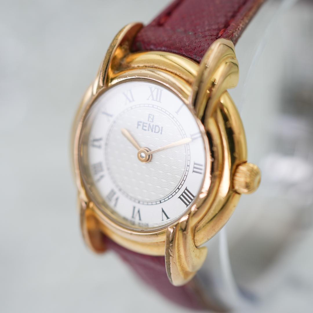 【稼働】FENDI 350L ゴールド レディース 腕時計 純正尾錠 ローマン
