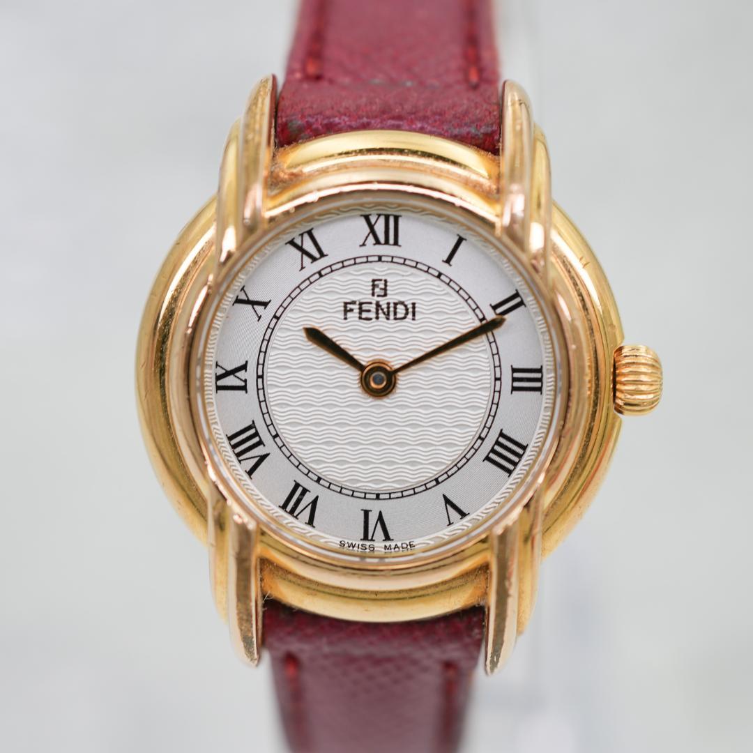 【稼働】FENDI 350L ゴールド レディース 腕時計 純正尾錠 ローマン