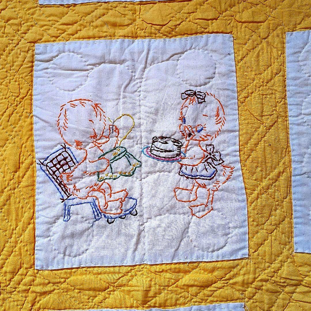 ★お値下げ⭐アンティーク刺繍の手縫いキルト　59⑤