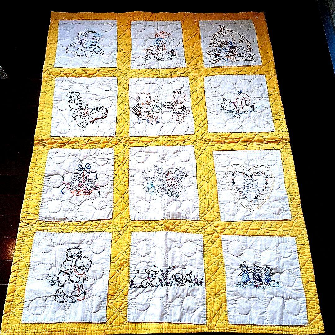 ★お値下げ⭐アンティーク刺繍の手縫いキルト　59⑤