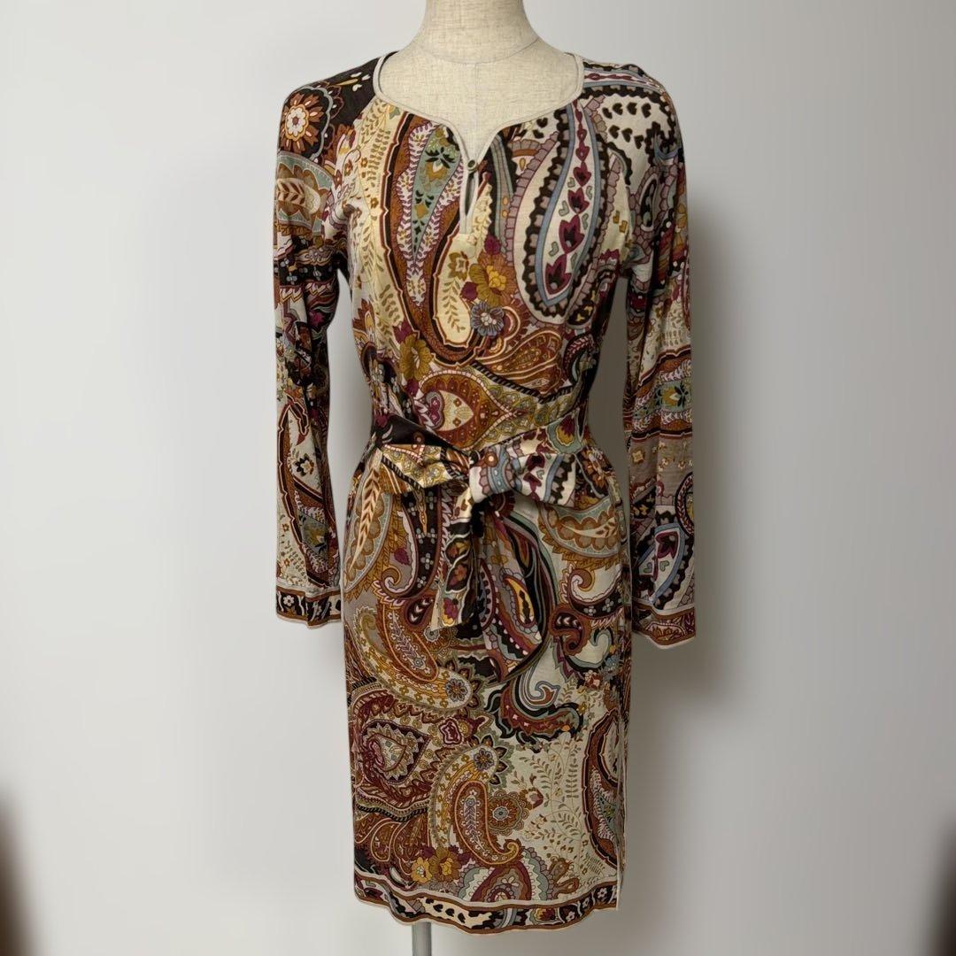 美品　レオナール　LEONARD ペイズリー柄　ワンピース　ベルト付き　　正規品