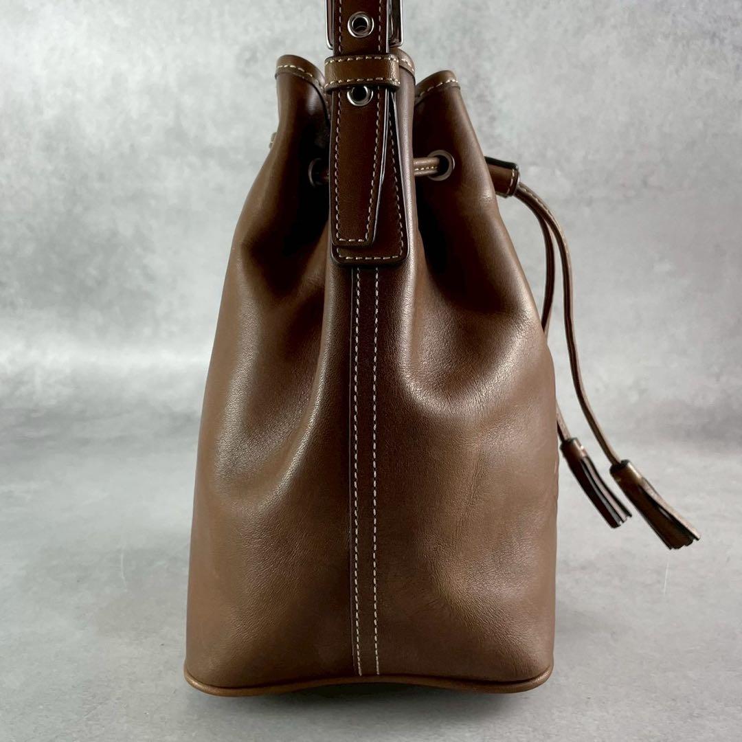 良品✨レア オールドコーチ 巾着型 ショルダーバッグ オールレザー ロゴ型押し