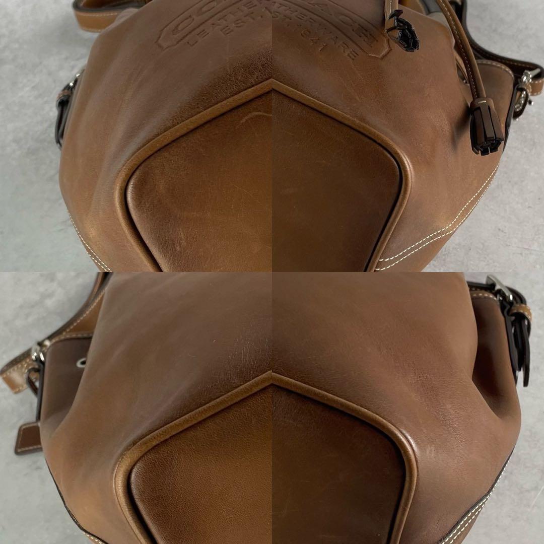 良品✨レア オールドコーチ 巾着型 ショルダーバッグ オールレザー ロゴ型押し