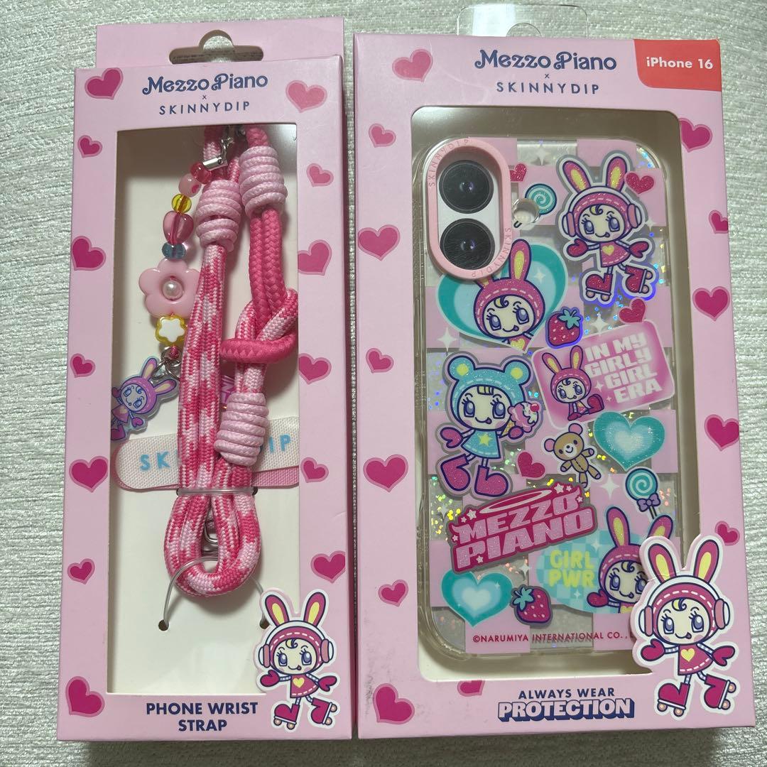メゾピアノ iPhone16ケース ロープストラップ