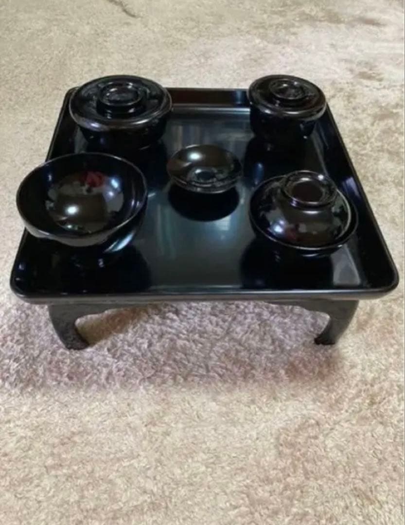 【美品】輪島塗　会席本膳　椀五客　四脚膳　惣黒