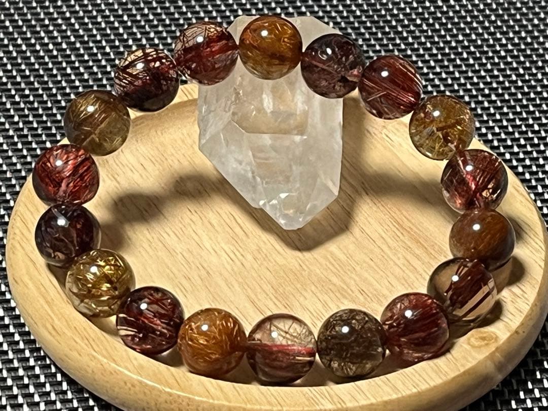 高品質 ミックスルチルクォーツブレスレット 約11mm ①