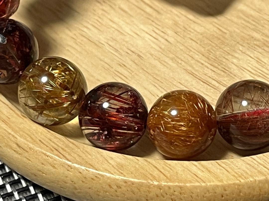 高品質 ミックスルチルクォーツブレスレット 約11mm ①