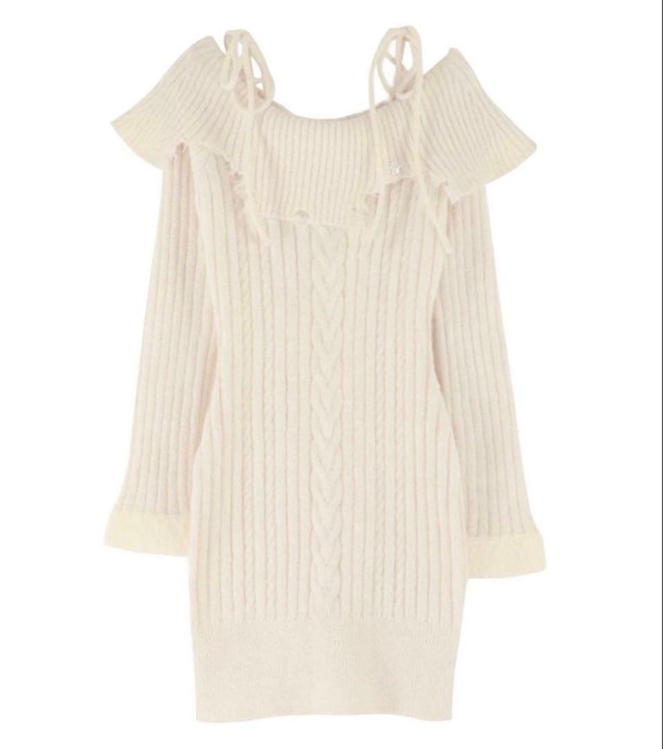 【タグ付き新品未使用】EATME☆ヘムシャギーオフショルニットワンピース