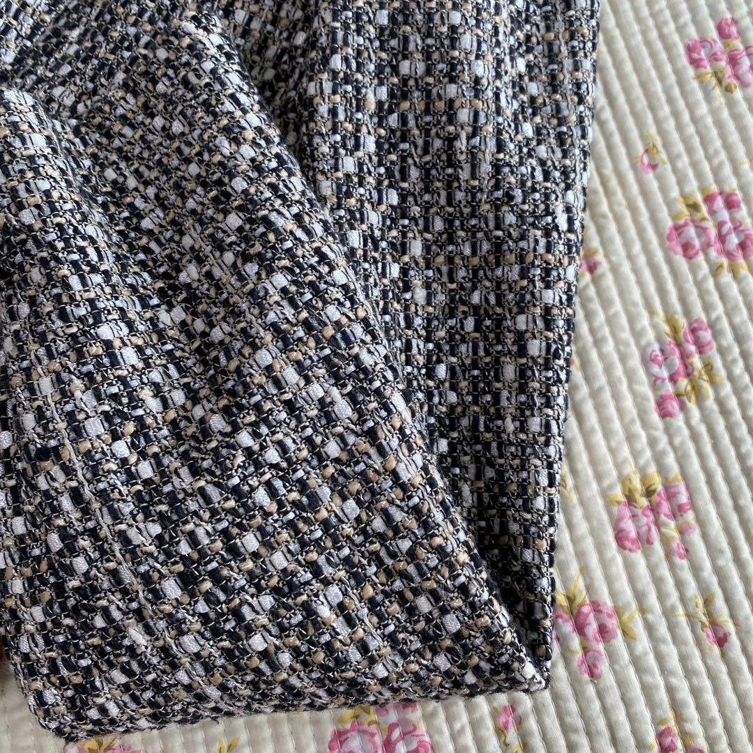 インディヴィ ツイード 秋冬 ノーカラー スーツ 38 W66 DMW