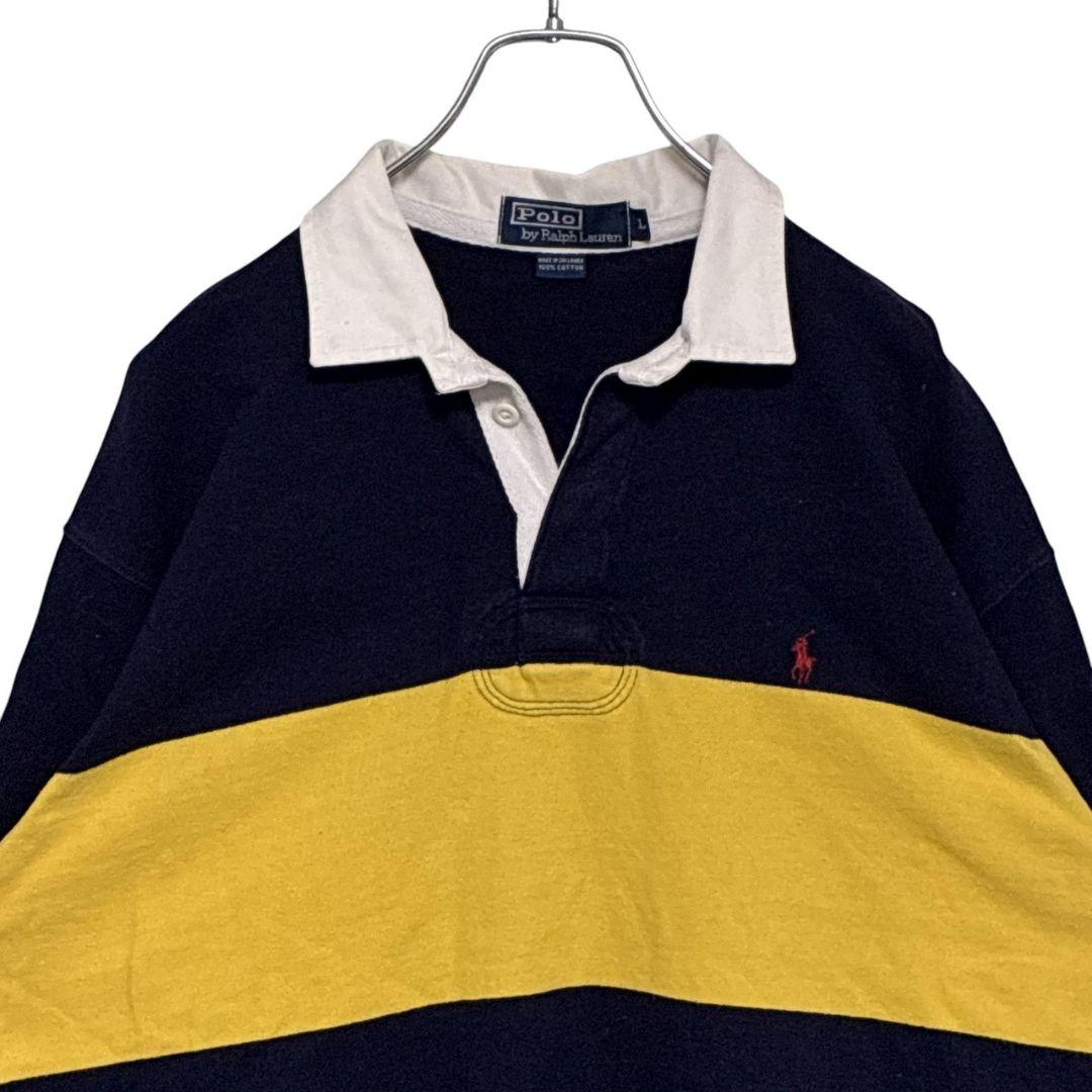 ポロバイラルフローレン ラガーシャツ 刺繍ロゴ ネイビー×イエロー XL相当