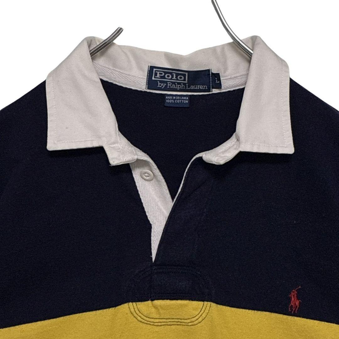 ポロバイラルフローレン ラガーシャツ 刺繍ロゴ ネイビー×イエロー XL相当