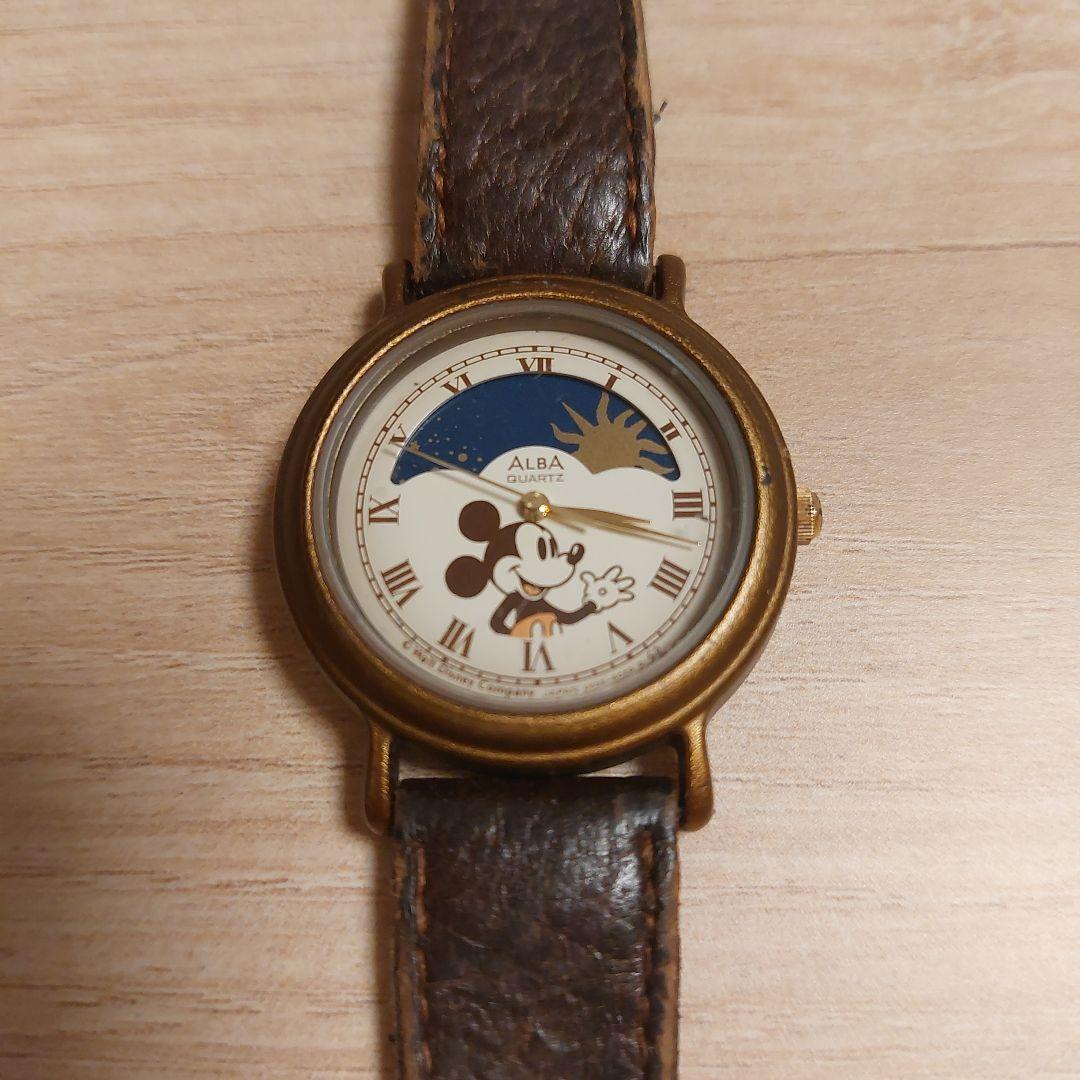 ヴィンテージ アルバ ミッキーマウス サン&ムーンウォッチ電池交換新品ベルト付き