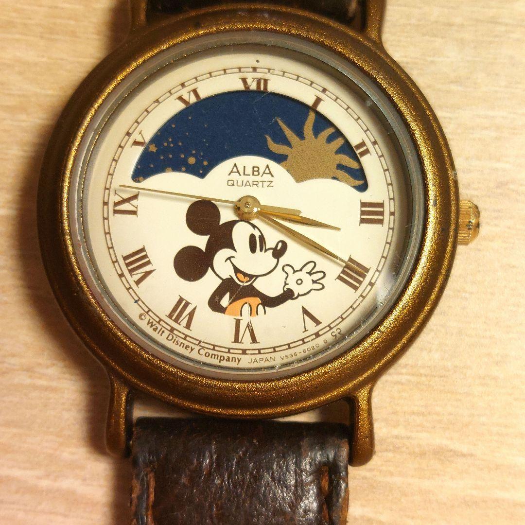 ヴィンテージ アルバ ミッキーマウス サン&ムーンウォッチ電池交換新品ベルト付き