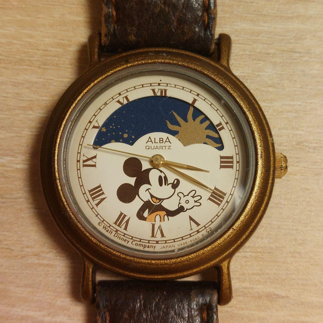 ヴィンテージ アルバ ミッキーマウス サン&ムーンウォッチ電池交換新品ベルト付き