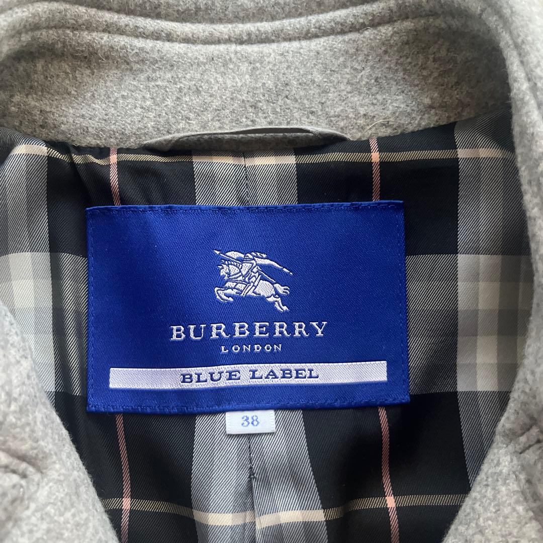 極美品 バーバリーブルーレーベル ロングコー トアンゴラ混 ノバチェック 38