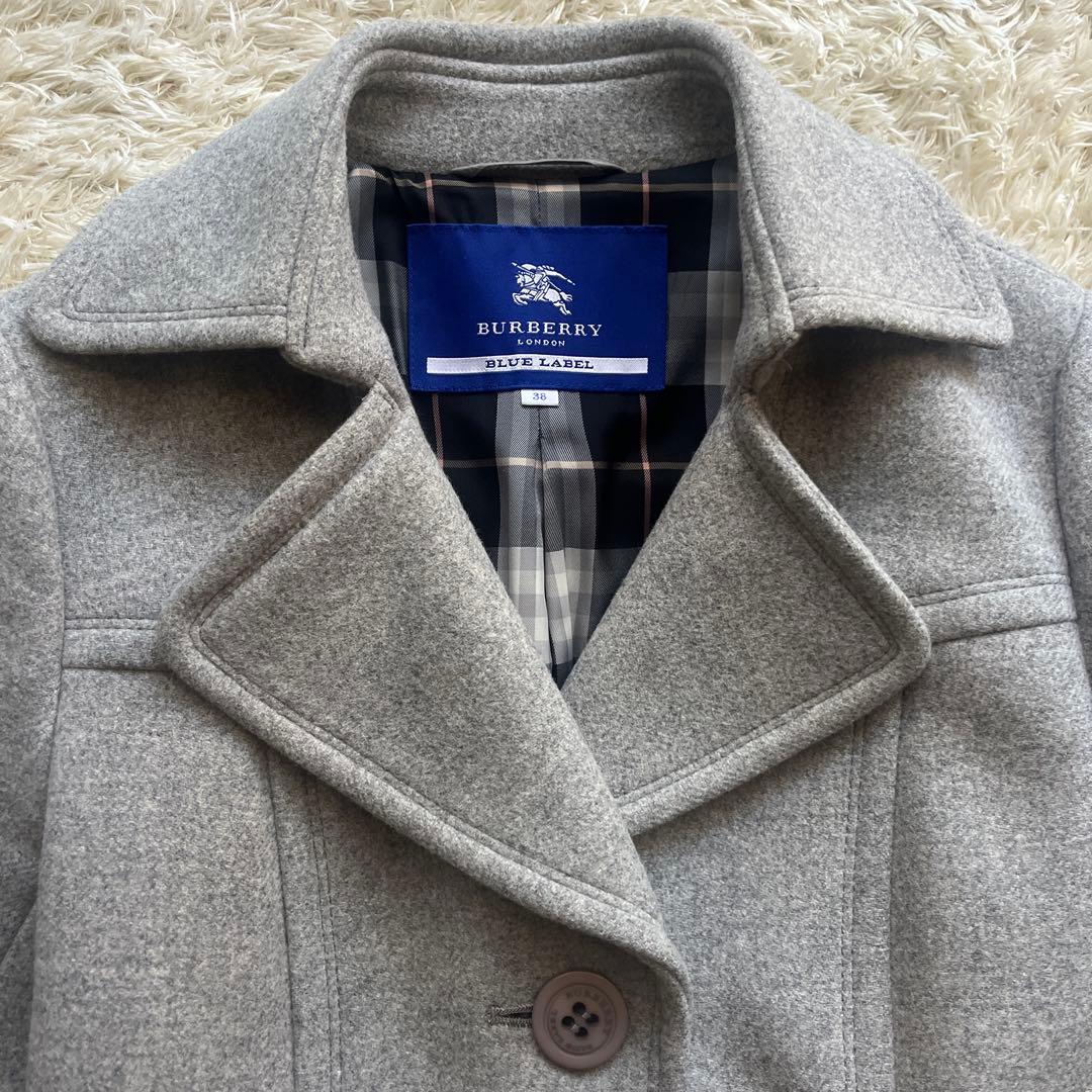 極美品 バーバリーブルーレーベル ロングコー トアンゴラ混 ノバチェック 38