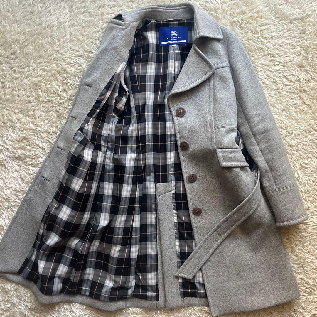極美品 バーバリーブルーレーベル ロングコー トアンゴラ混 ノバチェック 38