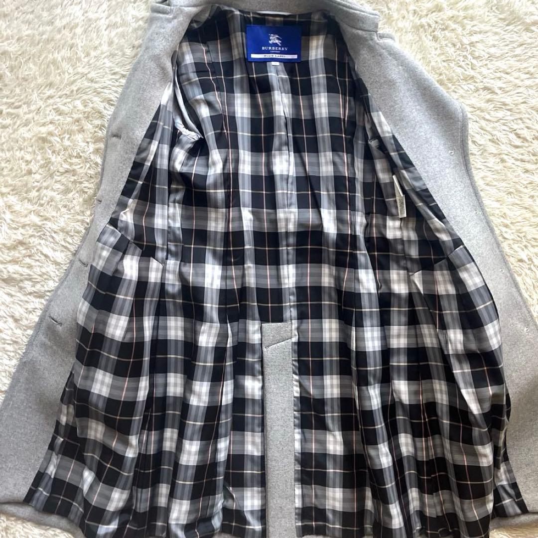 極美品 バーバリーブルーレーベル ロングコー トアンゴラ混 ノバチェック 38