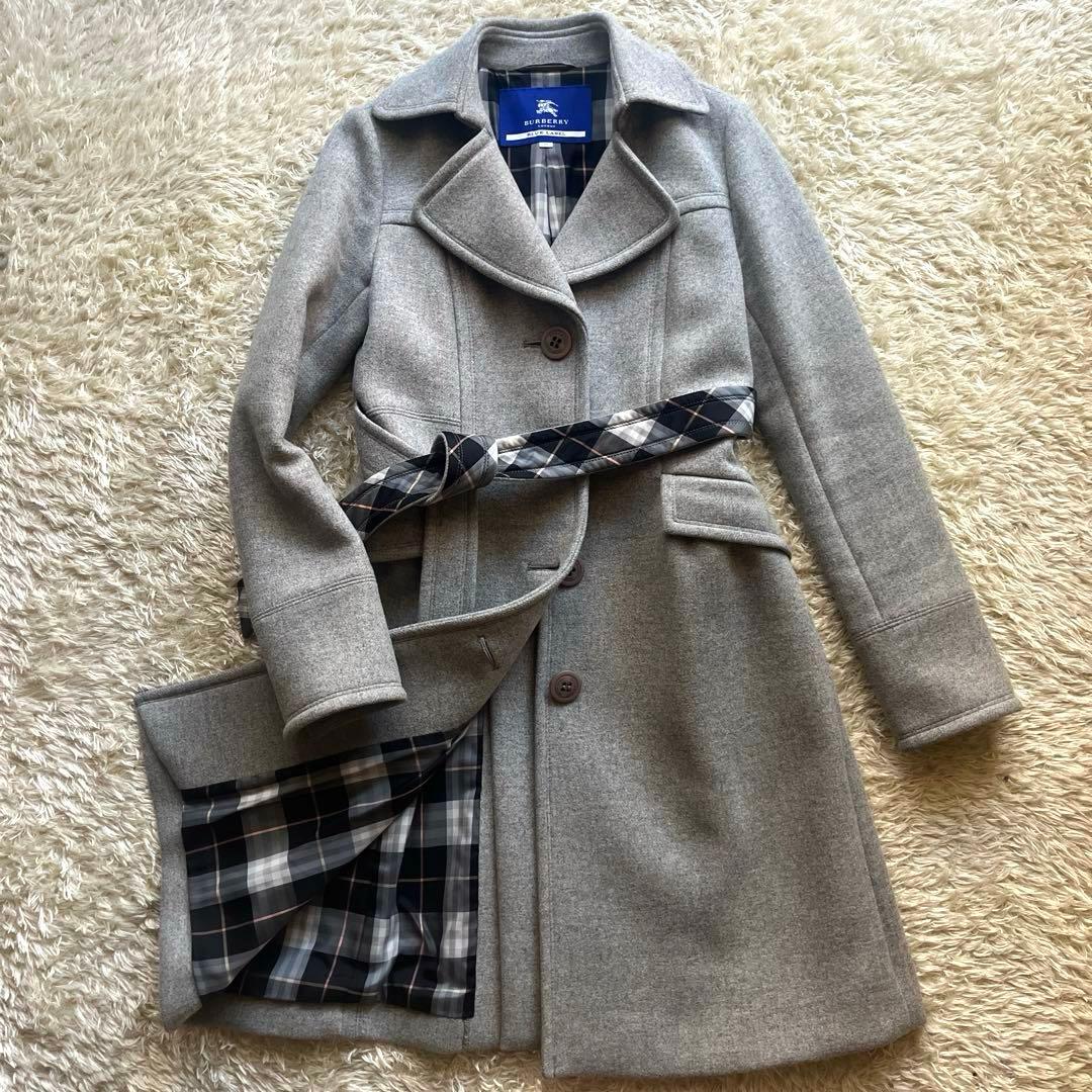 極美品 バーバリーブルーレーベル ロングコー トアンゴラ混 ノバチェック 38