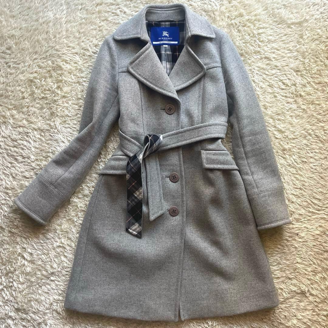 極美品 バーバリーブルーレーベル ロングコー トアンゴラ混 ノバチェック 38