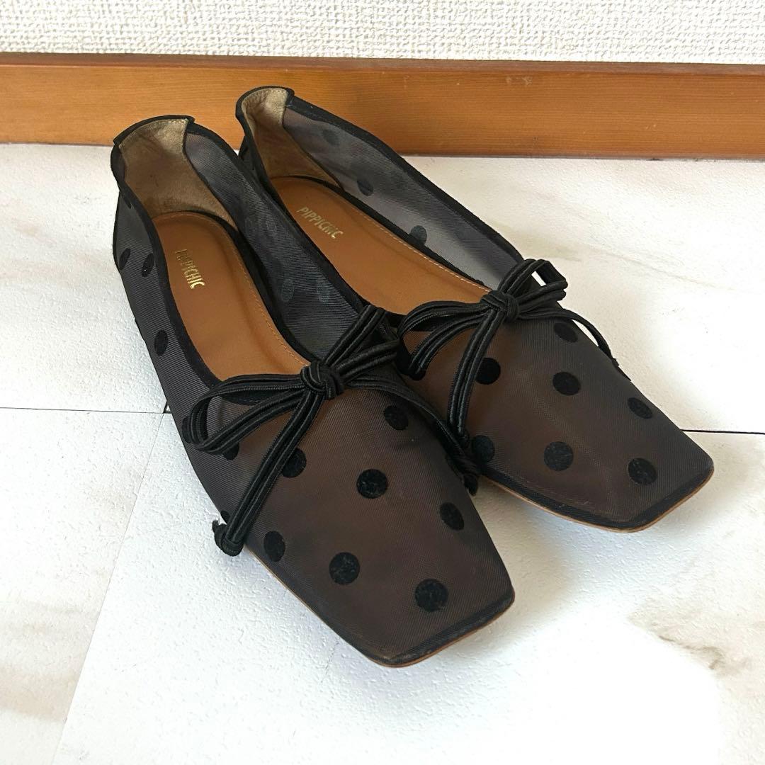 PIPICHIC AMBER ドットチュールスクエアトゥバレエシューズ 37