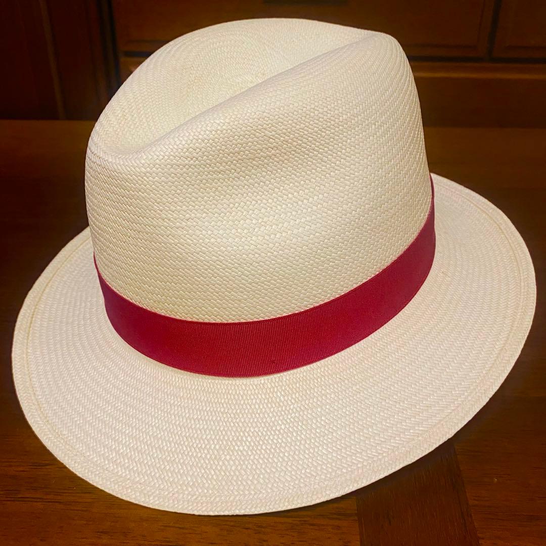 【新品 定価4万円台】ボルサリーノ★高級パナマハット★赤リボン★M/実寸58cm