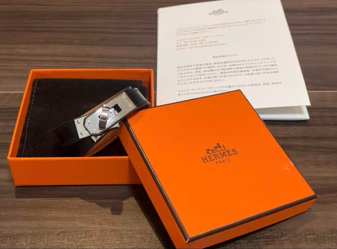 HERMES レザーブレスレット＜ケリー＞ドゥブルトゥール ブラック×シルバー