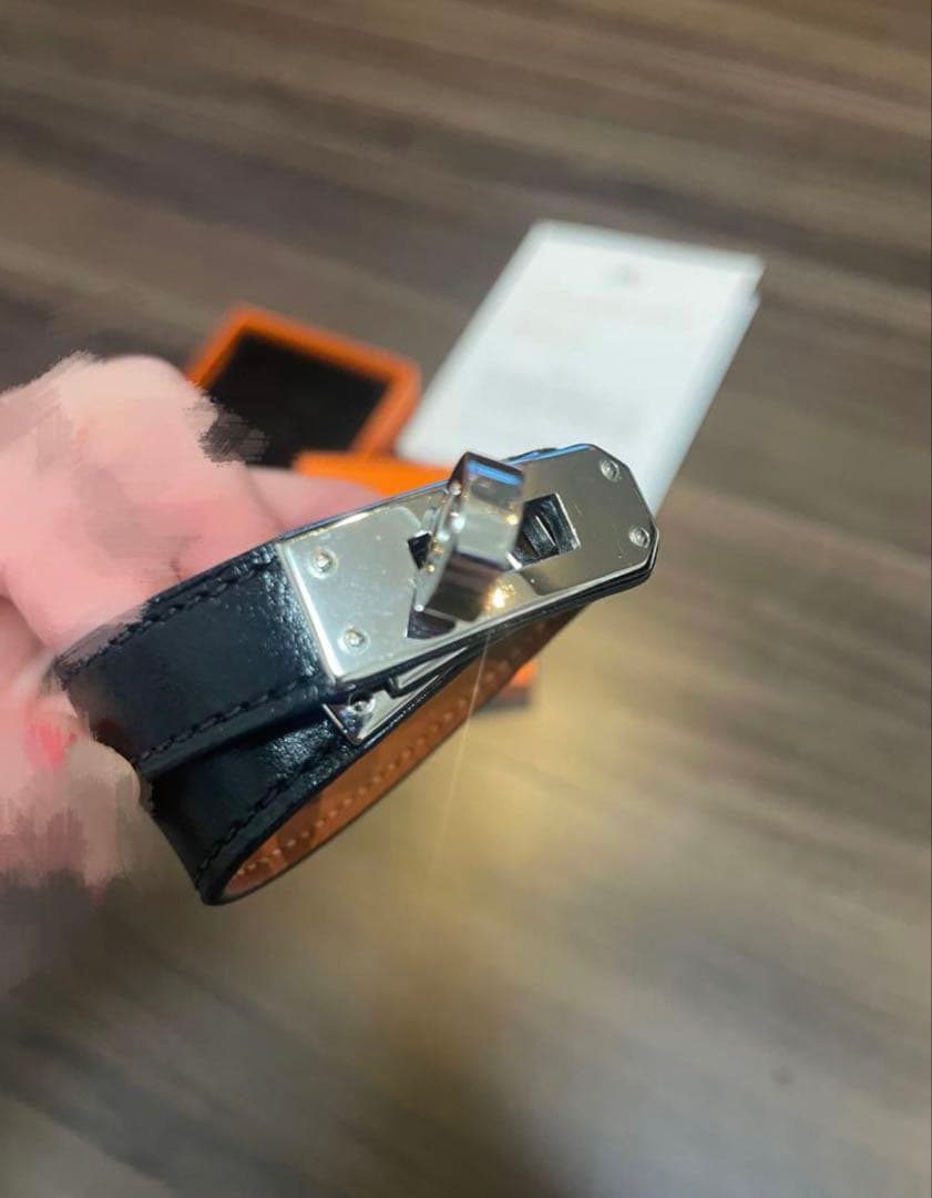 HERMES レザーブレスレット＜ケリー＞ドゥブルトゥール ブラック×シルバー