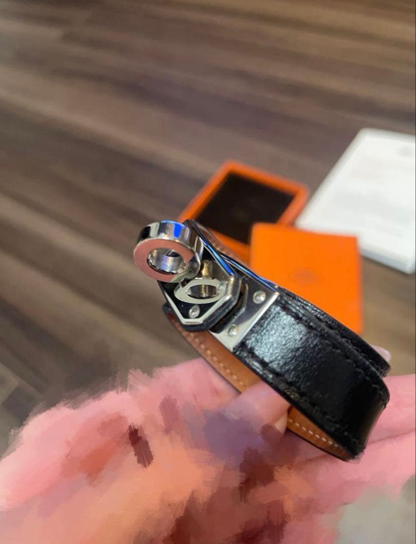 HERMES レザーブレスレット＜ケリー＞ドゥブルトゥール ブラック×シルバー
