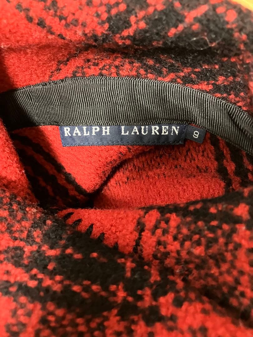 ラルフローレン赤✖️黒のチェックバッファローウールポンチョレディースフリーサイズ