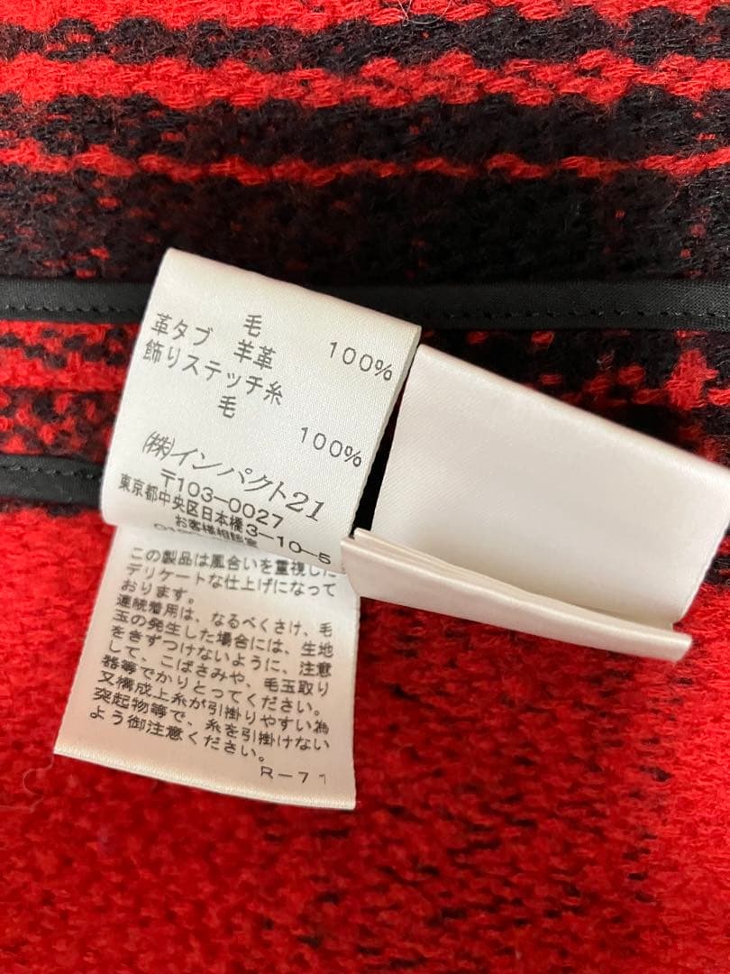 ラルフローレン赤✖️黒のチェックバッファローウールポンチョレディースフリーサイズ