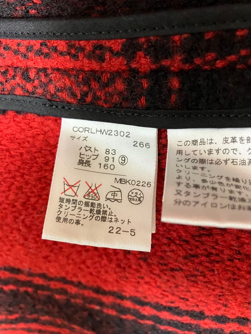 ラルフローレン赤✖️黒のチェックバッファローウールポンチョレディースフリーサイズ