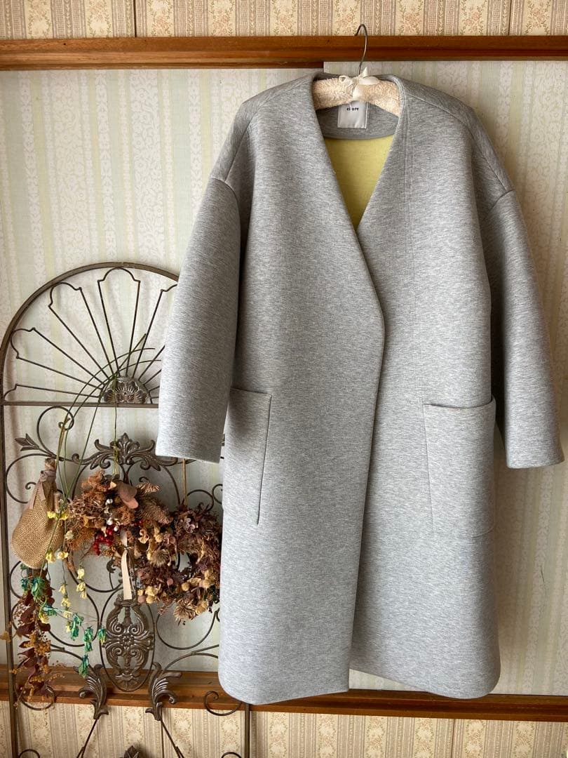 ★Mimi★ebure エブールノーカラーボンディングコート★ネイビー★