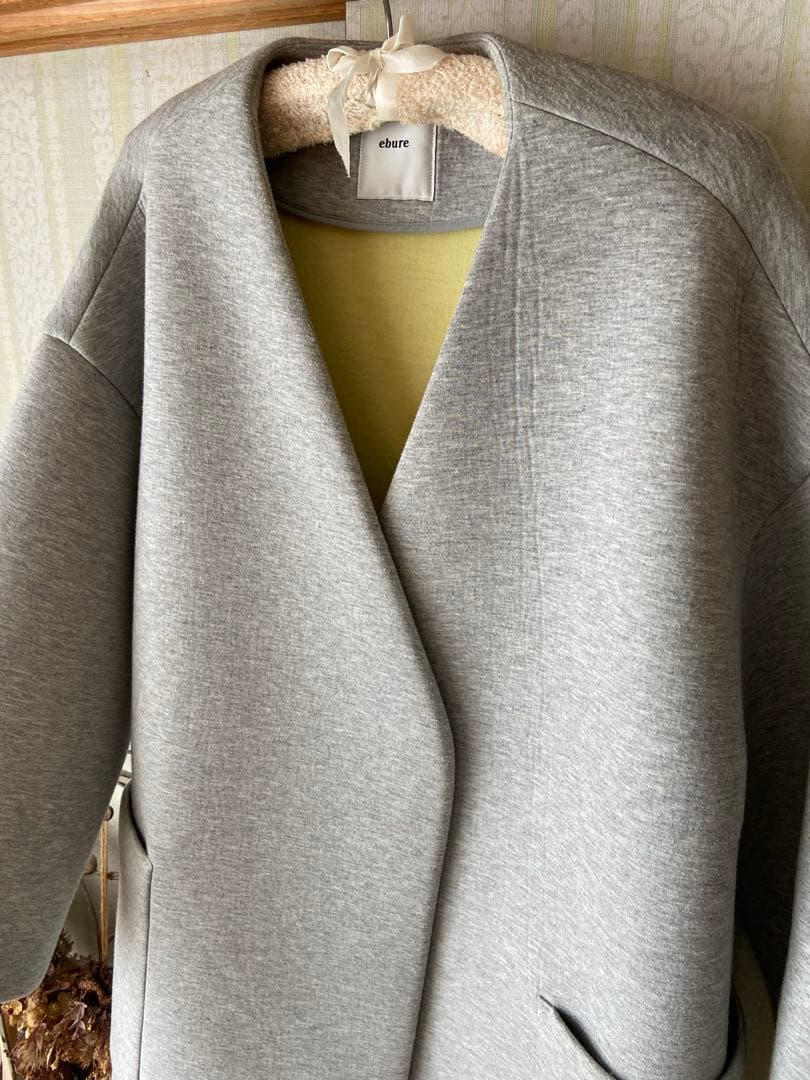 ★Mimi★ebure エブールノーカラーボンディングコート★ネイビー★