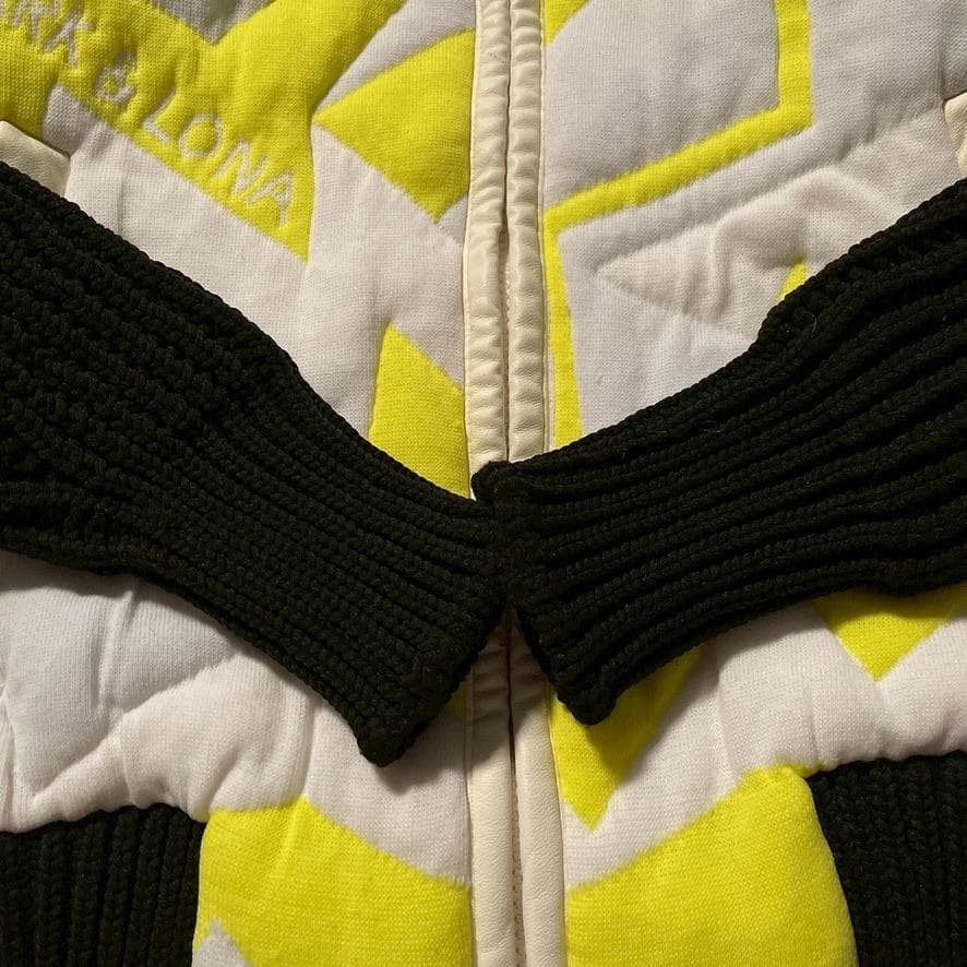 【アユミファイヤー】マークアンドロナ　ニット切り替え 総柄ジャケット 36