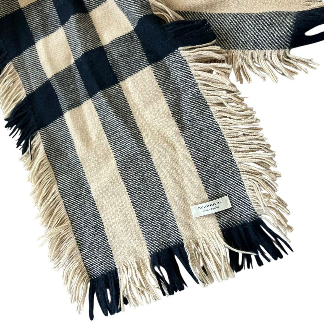 BURBERRY バーバリー 両面フリンジ ウール100 マフラー スカーフ