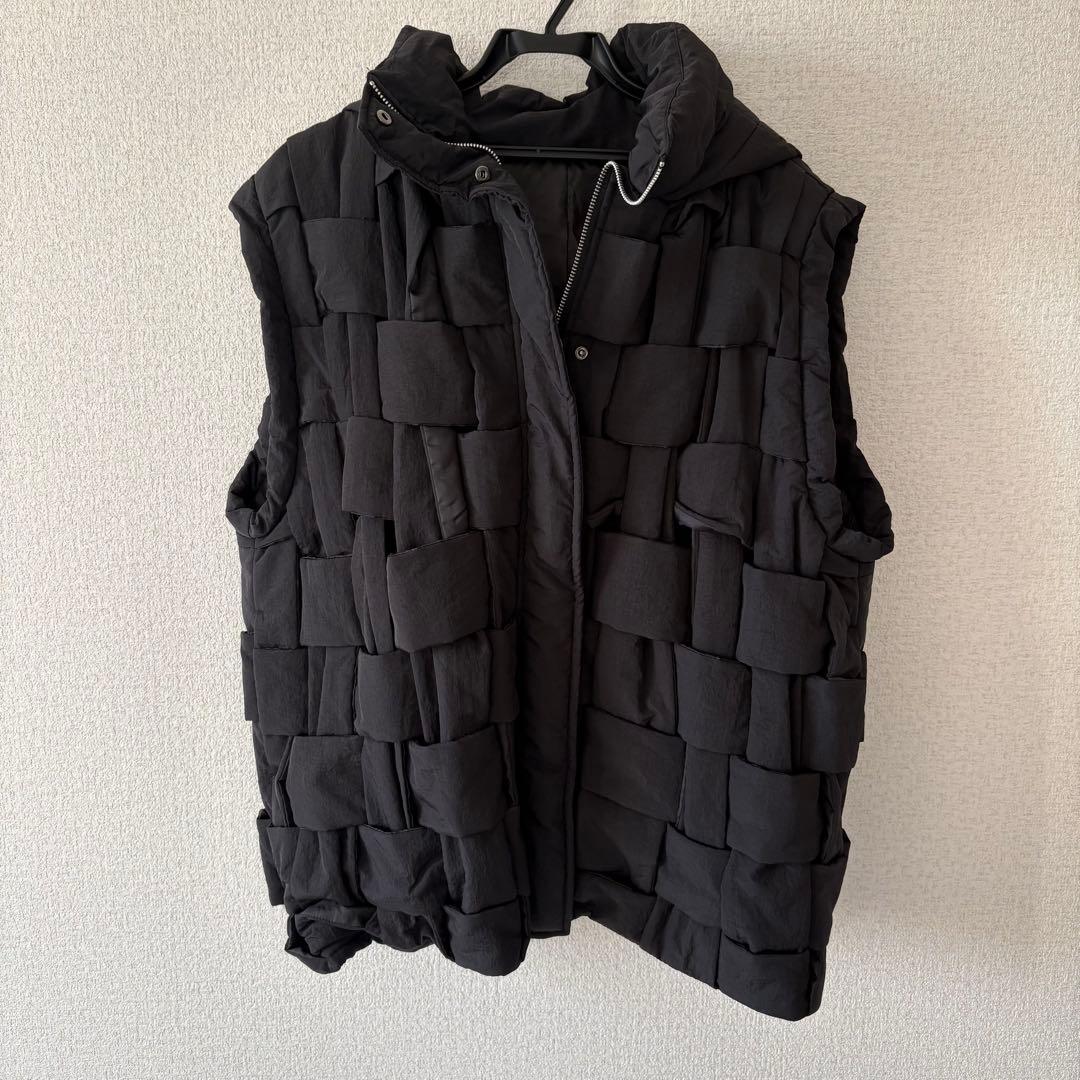 アンティカ　ブロック編みダウンベスト ブラック antiqua