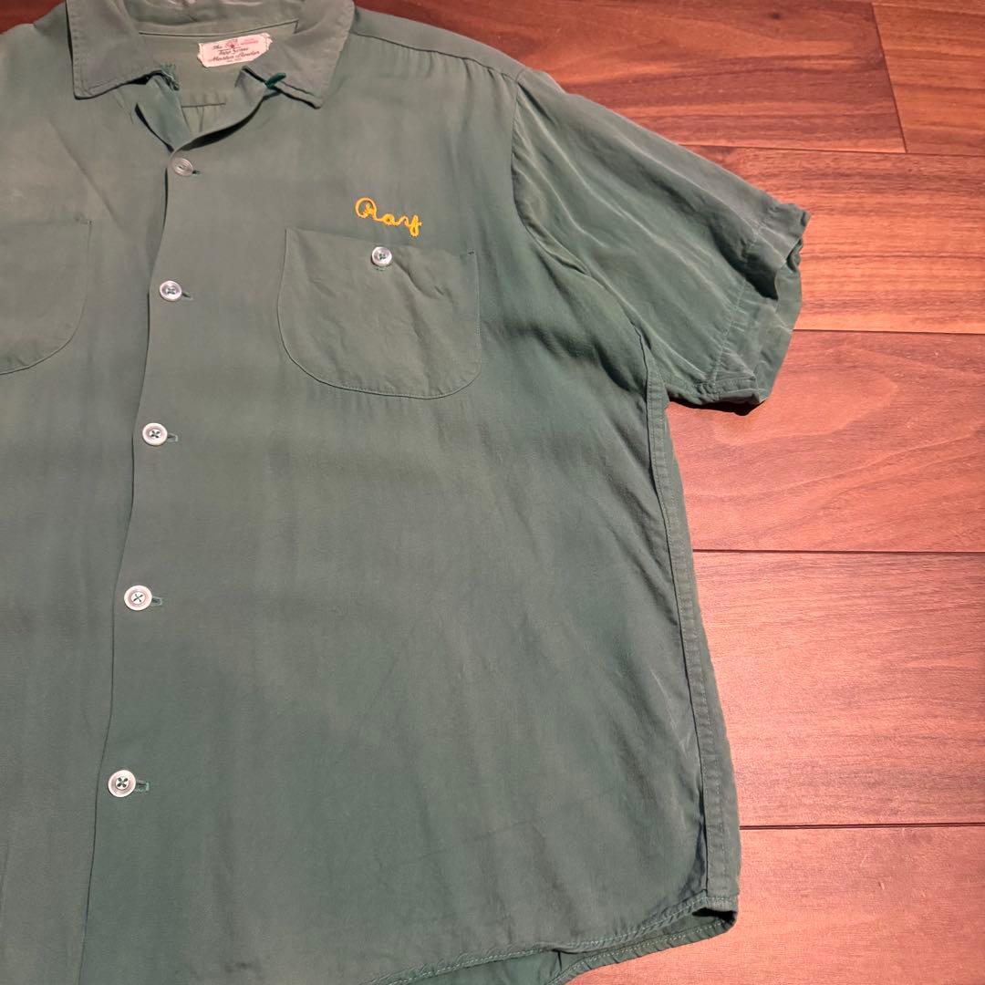 50s 60s ボウリングシャツ　緑　レーヨン