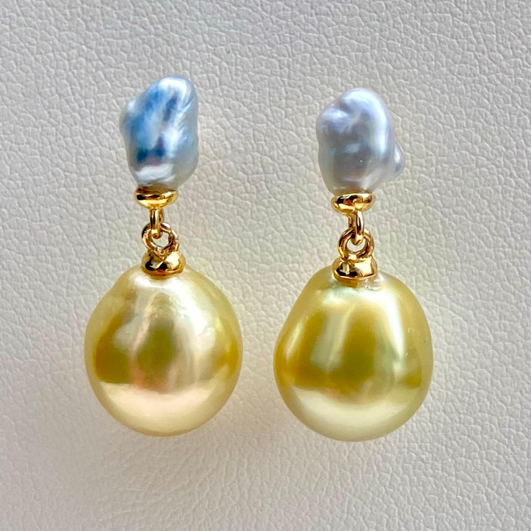 本真珠南洋白蝶真珠ピスタチオグリーンとブルー無調(ケシ)s925ピアスBL940