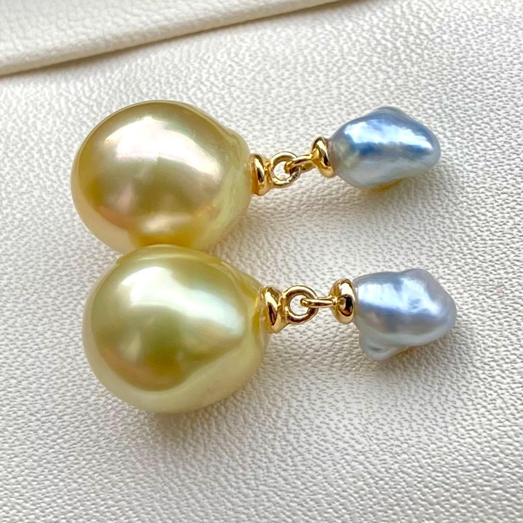 本真珠南洋白蝶真珠ピスタチオグリーンとブルー無調(ケシ)s925ピアスBL940