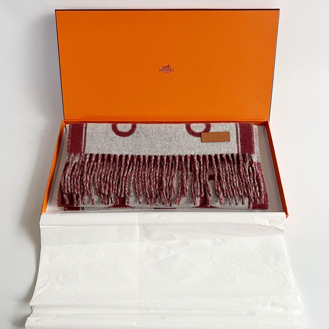 新品 未使用　HERMES　エルメス　マフラー　モール　ルージュH　カシミヤ